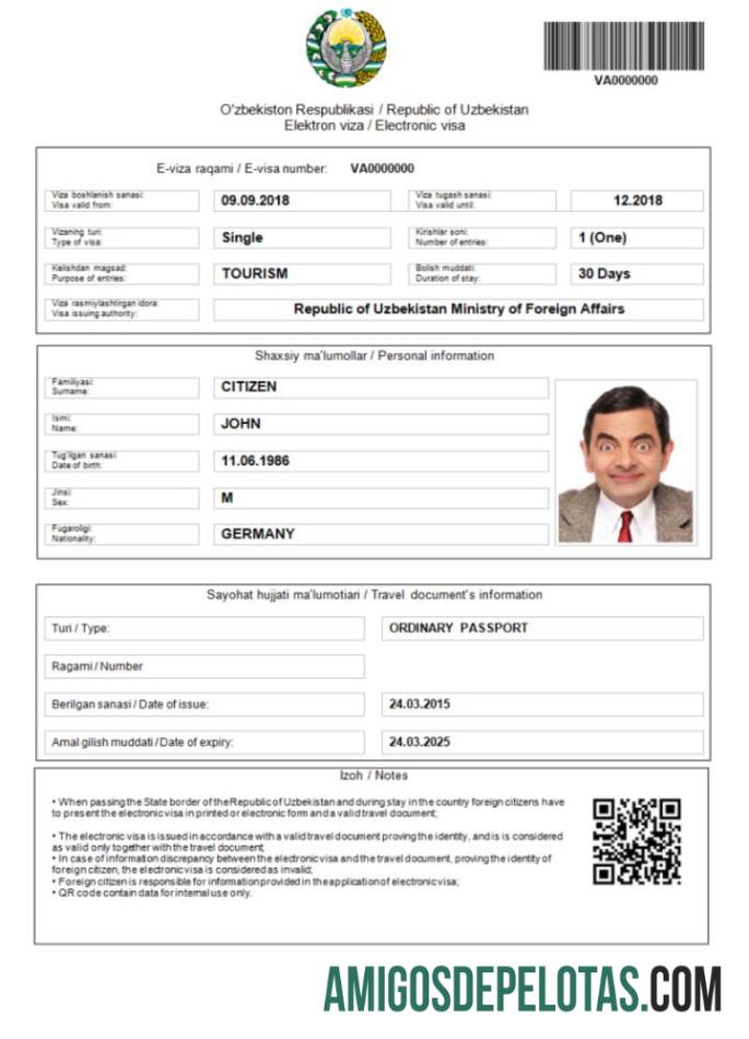 imprimível Visto E para o Uzbequistão em modelo Word e PDF